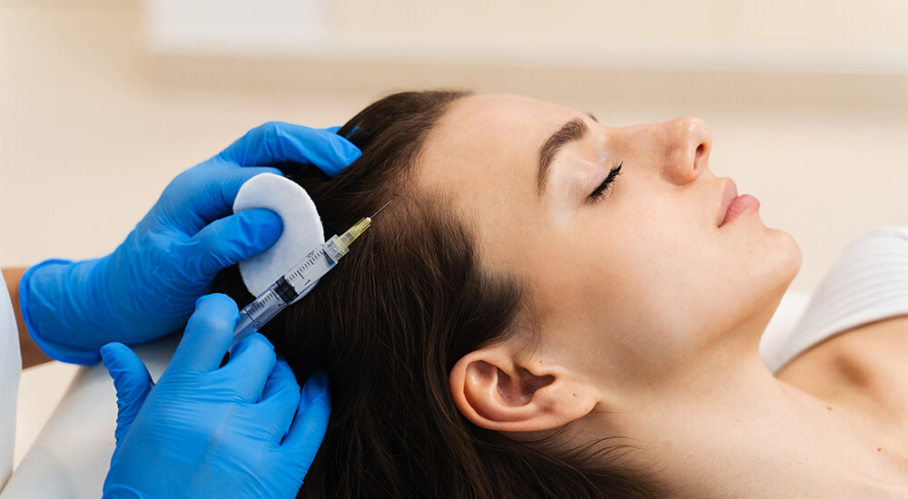 Scalp application being performed under clinical conditions